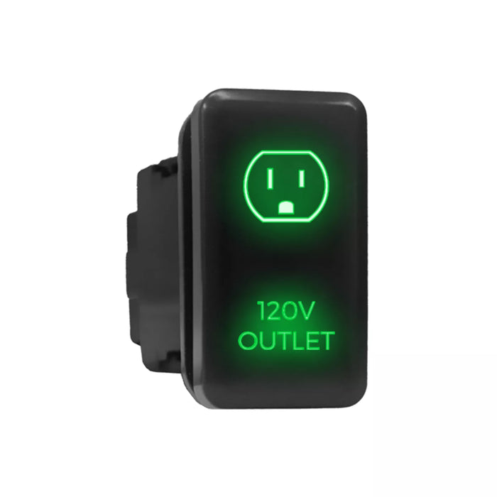 120V OUTLET - Tall Push Switch with Backlit Symbol Compatible with Toyota ON-OFF with Connector Wire Kit - Size 0.83 x 1.54 x 2.3 inches