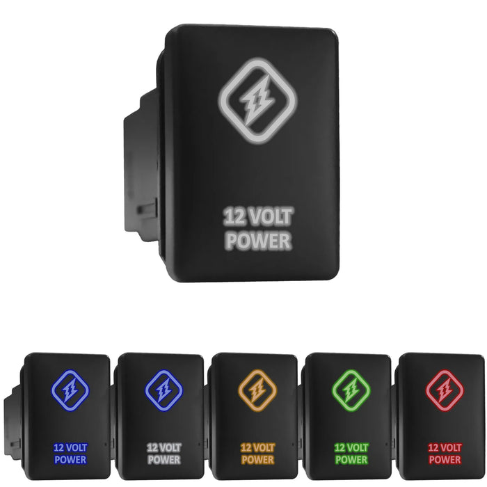 12 VOLT POWER - Short Push Switch with Backlit Symbol Compatible with Toyota ON-OFF with Connector Wire Kit - Size 0.87 x 1.28 x 2 inches