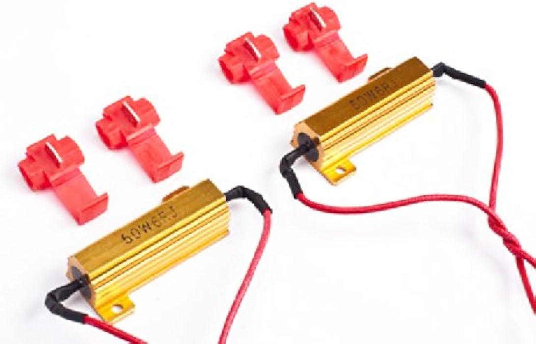 50W 6Ohm LED Load Resistors for LED Side Markers, License Plates etc - Fix Hyperflash for Tail lights, Reverse lights, Turn signals, etc