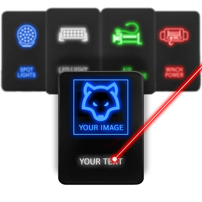 APOCALYPSE LIGHTS - Short Push Switch with Backlit Symbol Compatible with Toyota ON-OFF with Connector Wire Kit - Size 0.87 x 1.28 x 2 inches