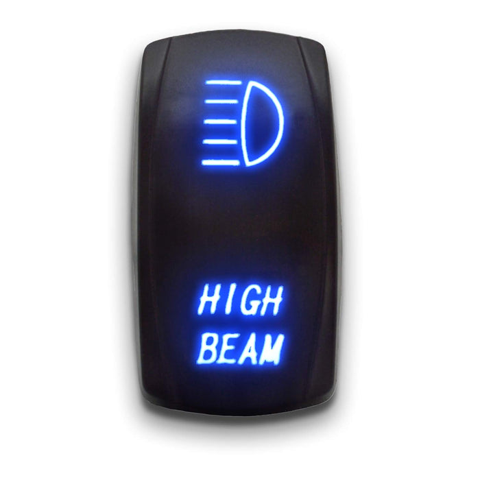 HIGH BEAM - Laser Etched 5-Pin Single Pole Single Throw Vertical Rocker Switch ON-OFF SPST Toggle Switch 20A 12V - Blue
