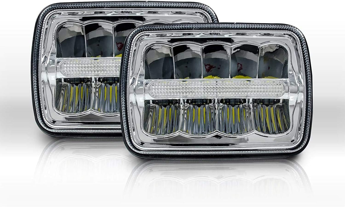Stark 7" x 6" LED Headlight with DRL (aslo known as 7x6 / 5x7) Chrome Reflector Sealed Beam Replacement (1 Pair)