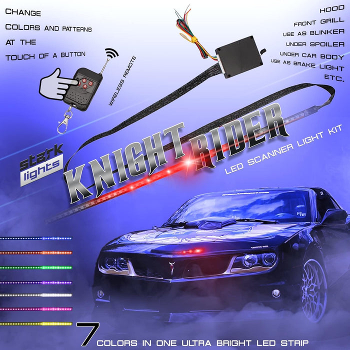 Stark Industries 48 RGB Knight Rider Scanner DRL Multi Color Flash Car Strobe 7 Color Universal Light Kit Strip 22 Inch