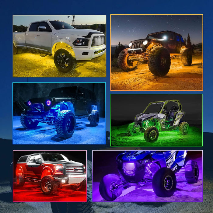 STARK - RGB Rock Lights with Upgraded APP Bluetooth Controller, Timing Function, Music Mode - 4 Pods Multicolor Neon Light Kit