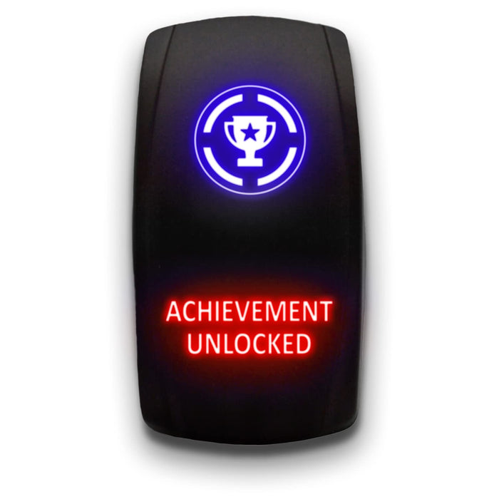 ACHIEVEMENT UNLOCKED - Laser Etched 5-Pin Single Pole Single Throw Vertical Rocker Switch ON-OFF SPST Toggle Switch 20A 12V