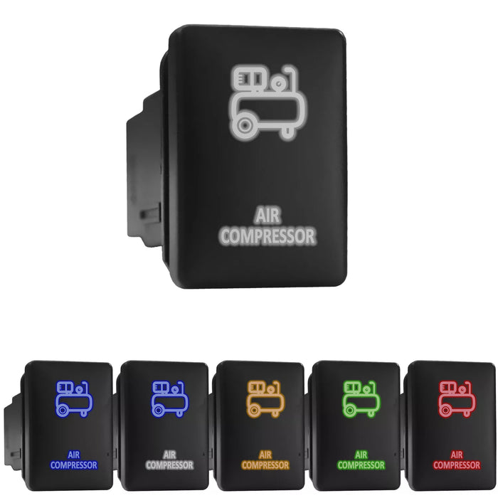 AIR COMPRESSOR - Short Push Switch with Backlit Symbol Compatible with Toyota ON-OFF with Connector Wire Kit - Size 0.87 x 1.28 x 2 inches