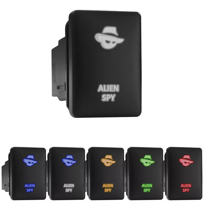 ALIEN SPY - Short Push Switch with Backlit Symbol Compatible with Toyota ON-OFF with Connector Wire Kit - Size 0.87 x 1.28 x 2 inches