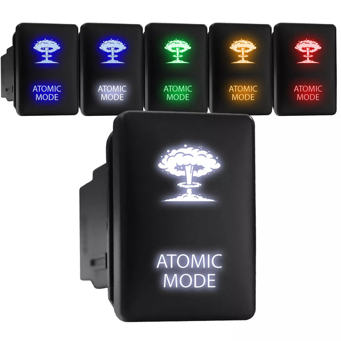 ATOMIC MODE - Short Push Switch with Backlit Symbol Compatible with Toyota ON-OFF with Connector Wire Kit - Size 0.87 x 1.28 x 2 inches