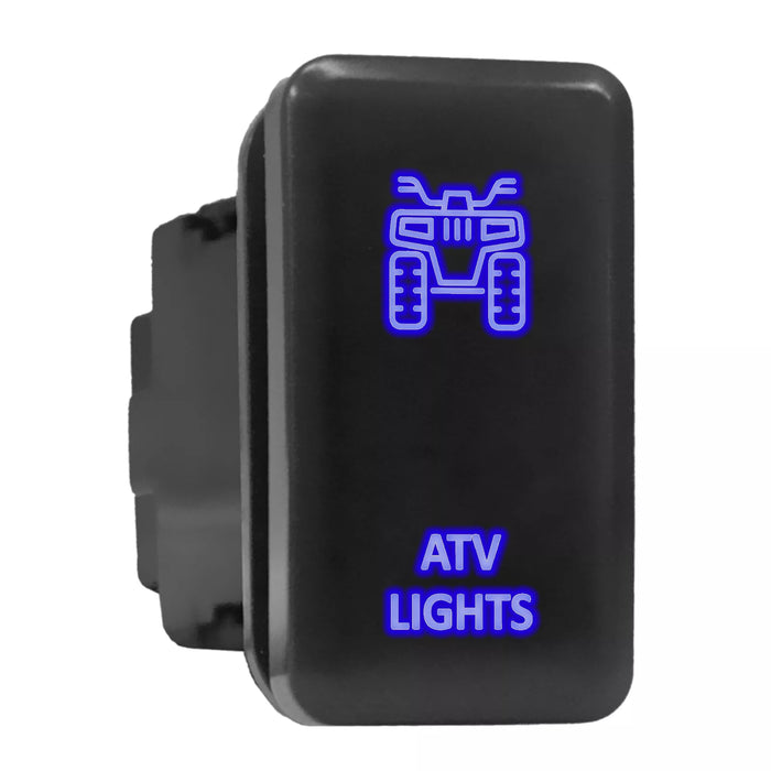 ATV LIGHTS - Tall Push Switch with Backlit Symbol Compatible with Toyota ON-OFF with Connector Wire Kit - Size 0.83 x 1.54 x 2.3 inches