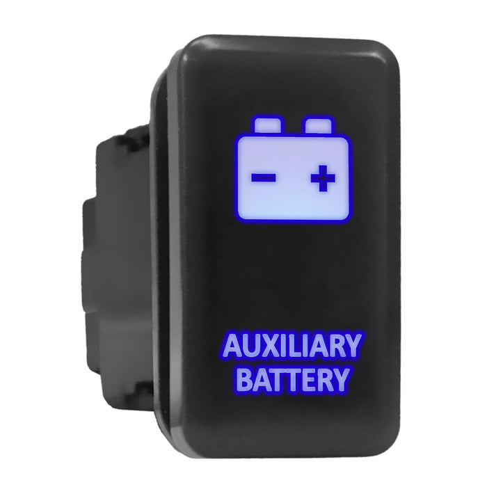 AUXILIARY BATTERY - Tall Push Switch with Backlit Symbol Compatible with Toyota ON-OFF with Connector Wire Kit - Size 0.83 x 1.54 x 2.3 inches