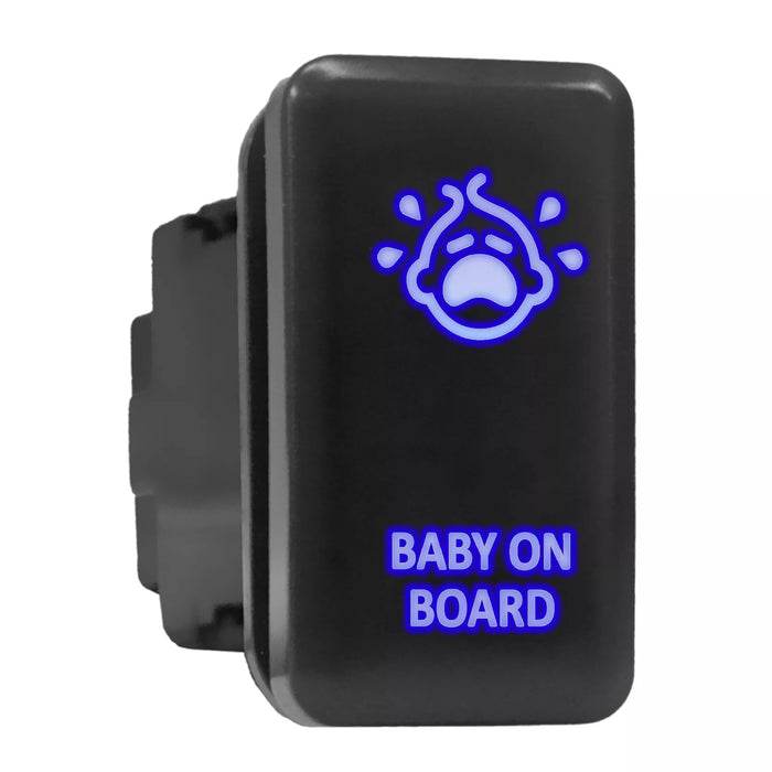 BABY ON BOARD - Tall Push Switch with Backlit Symbol Compatible with Toyota ON-OFF with Connector Wire Kit - Size 0.83 x 1.54 x 2.3 inches