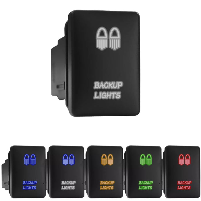 BACK UP LIGHTS - Short Push Switch with Backlit Symbol Compatible with Toyota ON-OFF with Connector Wire Kit - Size 0.87 x 1.28 x 2 inches