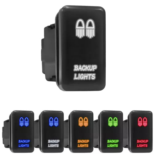 BACK UP LIGHTS - Tall Push Switch with Backlit Symbol Compatible with Toyota ON-OFF with Connector Wire Kit - Size 0.83 x 1.54 x 2.3 inches
