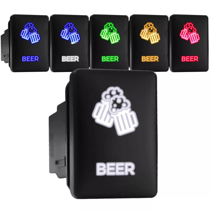 BEER - Short Push Switch with Backlit Symbol Compatible with Toyota ON-OFF with Connector Wire Kit - Size 0.87 x 1.28 x 2 inches