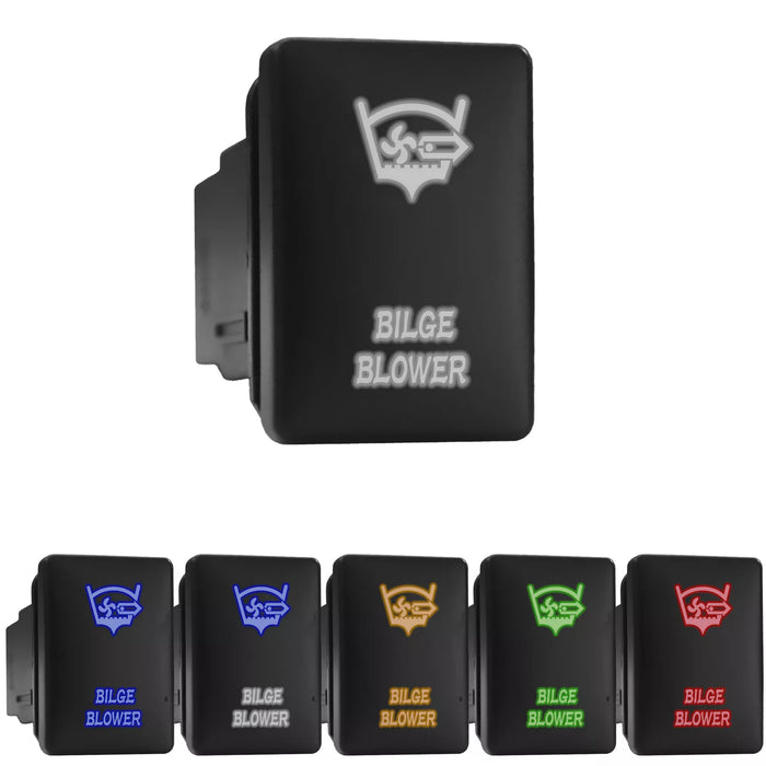 BILGE BLOWER - Short Push Switch with Backlit Symbol Compatible with Toyota ON-OFF with Connector Wire Kit - Size 0.87 x 1.28 x 2 inches
