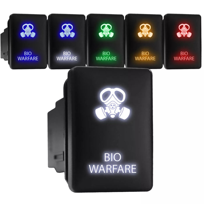 BIO WARFARE - Short Push Switch with Backlit Symbol Compatible with Toyota ON-OFF with Connector Wire Kit - Size 0.87 x 1.28 x 2 inches