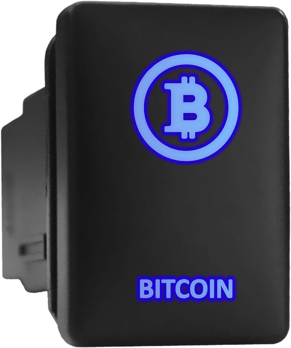 BITCOIN - Short Push Switch with Backlit Symbol Compatible with Toyota ON-OFF with Connector Wire Kit - Size 0.87 x 1.28 x 2 inches