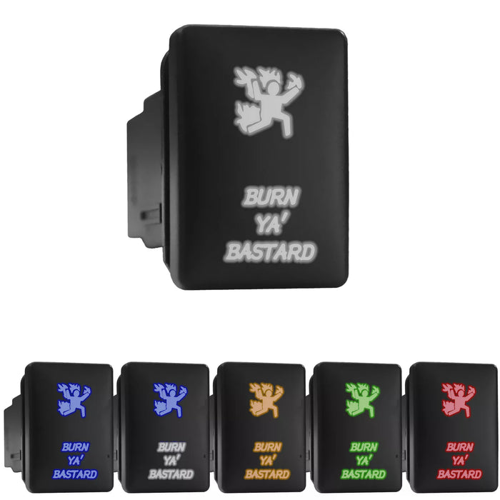 BURN YA BASTARD - Short Push Switch with Backlit Symbol Compatible with Toyota ON-OFF with Connector Wire Kit - Size 0.87 x 1.28 x 2 inches