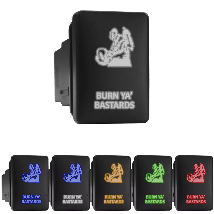 BURN YA BASTARDS - Short Push Switch with Backlit Symbol Compatible with Toyota ON-OFF with Connector Wire Kit - Size 0.87 x 1.28 x 2 inches