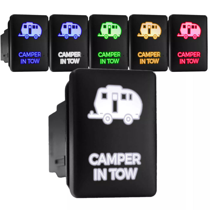 CAMPER POWER - Short Push Switch with Backlit Symbol Compatible with Toyota ON-OFF with Connector Wire Kit - Size 0.87 x 1.28 x 2 inches
