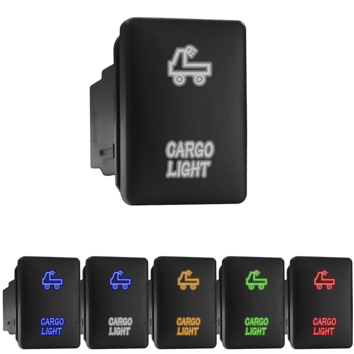 CARGO LIGHT - Short Push Switch with Backlit Symbol Compatible with Toyota ON-OFF with Connector Wire Kit - Size 0.87 x 1.28 x 2 inches