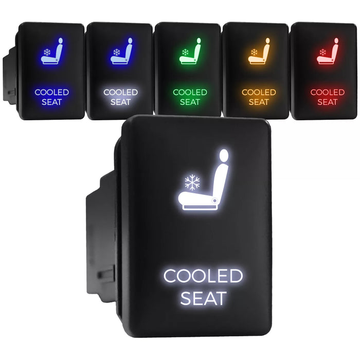 COOLED SEAT - Short Push Switch with Backlit Symbol Compatible with Toyota ON-OFF with Connector Wire Kit - Size 0.87 x 1.28 x 2 inches