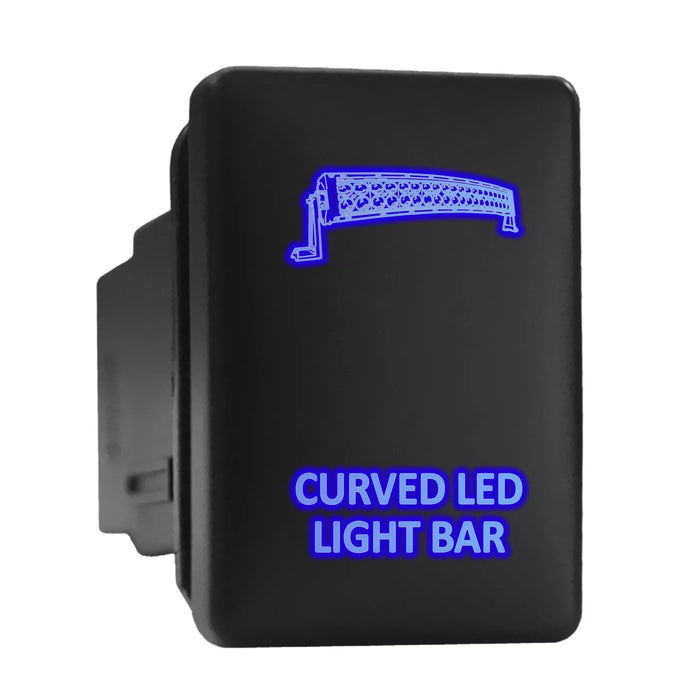 CURVED LED LIGHT BAR - Short Push Switch with Backlit Symbol Compatible with Toyota ON-OFF with Connector Wire Kit - Size 0.87 x 1.28 x 2 inches