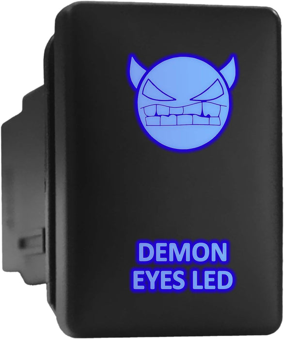 DEMON EYE LED - Short Push Switch with Backlit Symbol Compatible with Toyota ON-OFF with Connector Wire Kit - Size 0.87 x 1.28 x 2 inches