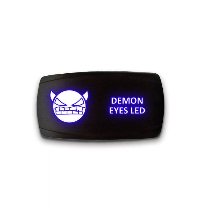 DEMON EYE LED - Laser Etched 5-Pin Single Pole Single Throw Horizontal Rocker Switch ON-OFF SPST Toggle Switch 20A 12V
