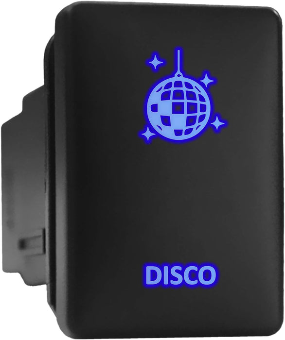 DISCO - Short Push Switch with Backlit Symbol Compatible with Toyota ON-OFF with Connector Wire Kit - Size 0.87 x 1.28 x 2 inches