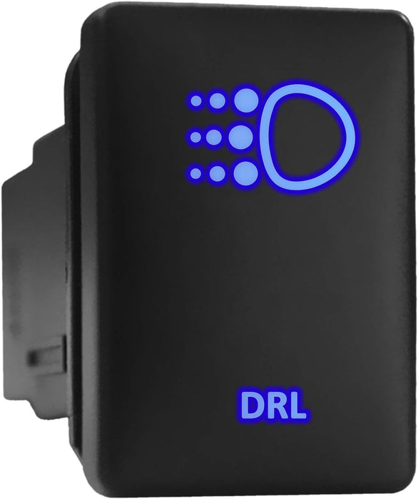 DRL - Short Push Switch with Backlit Symbol Compatible with Toyota ON-OFF with Connector Wire Kit - Size 0.87 x 1.28 x 2 inches