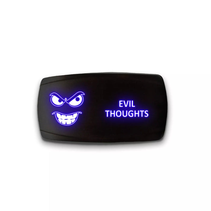 EVIL THOUGHTS - Laser Etched 5-Pin Single Pole Single Throw Horizontal Rocker Switch ON-OFF SPST Toggle Switch 20A 12V