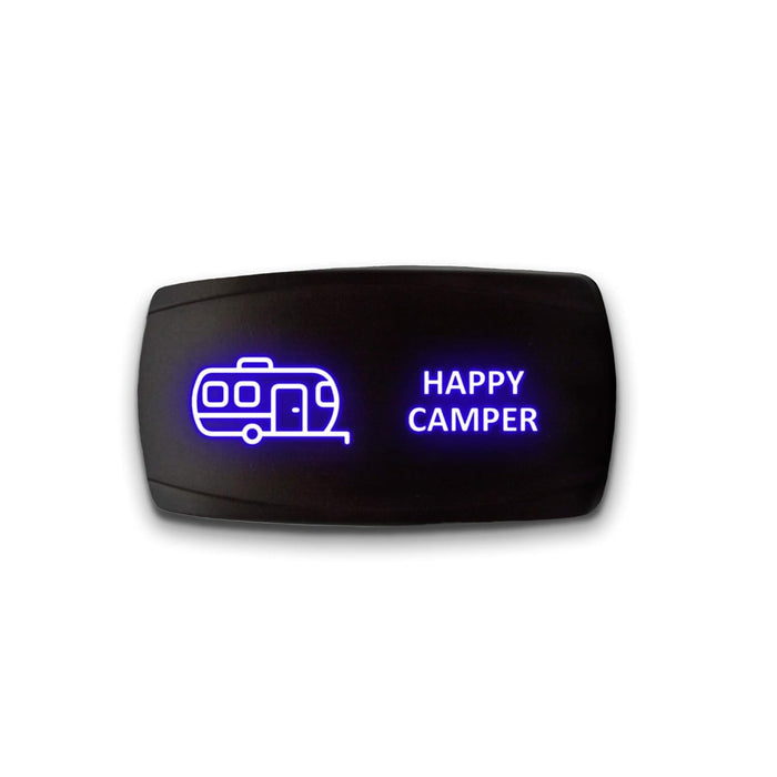 HAPPY CAMPER - Laser Etched 5-Pin Single Pole Single Throw Horizontal Rocker Switch ON-OFF SPST Toggle Switch 20A 12V