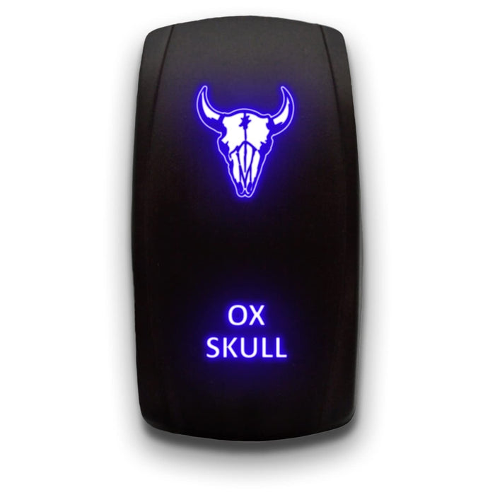OX SKULL - Laser Etched 5-Pin Single Pole Single Throw Vertical Rocker Switch ON-OFF SPST Toggle Switch 20A 12V