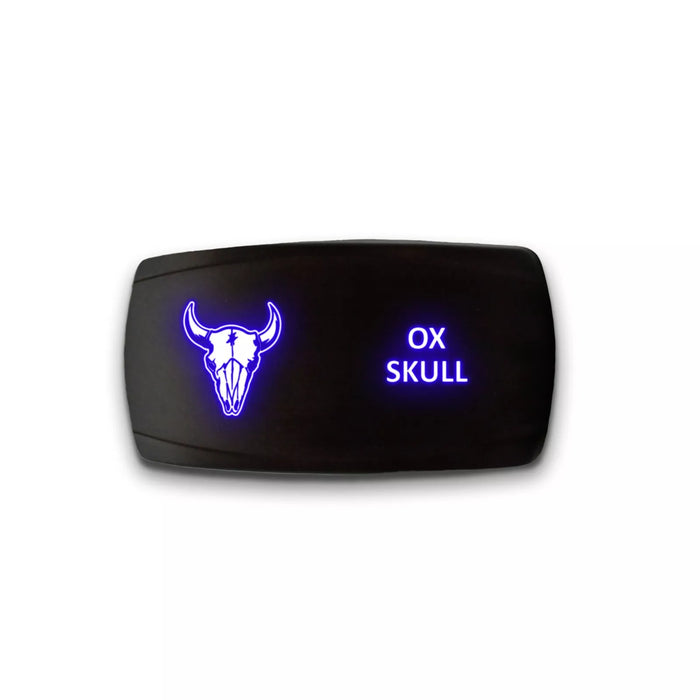 OX SKULL - Laser Etched 5-Pin Single Pole Single Throw Horizontal Rocker Switch ON-OFF SPST Toggle Switch 20A 12V