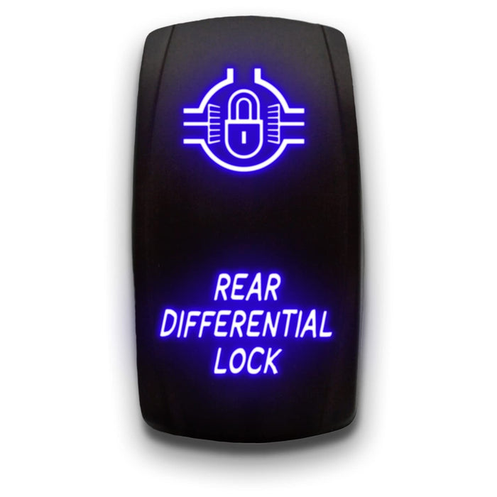REAR DIFFERENTIAL LOCK - Laser Etched 5-Pin Single Pole Single Throw Vertical Rocker Switch ON-OFF SPST Toggle Switch 20A 12V - Blue