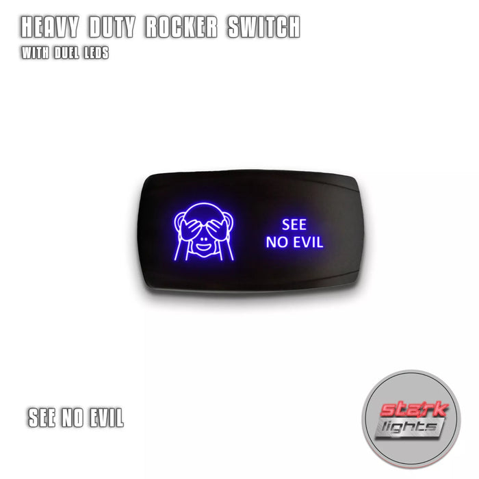 SEE NO EVIL - Laser Etched 5-Pin Single Pole Single Throw Horizontal Rocker Switch ON-OFF SPST Toggle Switch 20A 12V