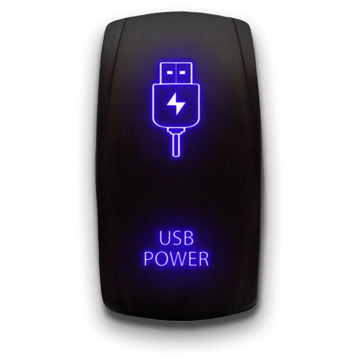 USB POWER - Laser Etched 5-Pin Single Pole Single Throw Vertical Rocker Switch ON-OFF SPST Toggle Switch 20A 12V