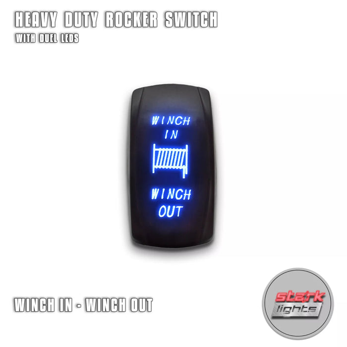 WINCH IN WINCH OUT - Momentary Laser Etched 7-Pin Vertical Rocker Switch (ON)-OFF -(ON) Toggle Switch 20A 12V