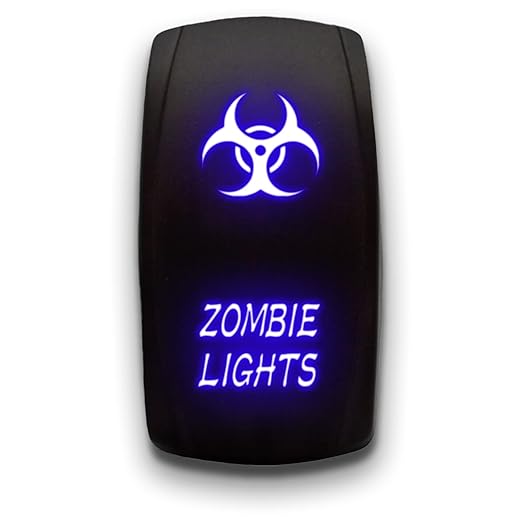 ZOMBIE LIGHTS - Laser Etched 5-Pin Single Pole Single Throw Vertical Rocker Switch ON-OFF SPST Toggle Switch 20A 12V