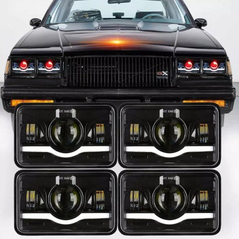 Stark 6" x 4" LED Headlight with DRL - Chrome Reflector Sealed Beam Replacement (1 Pair)