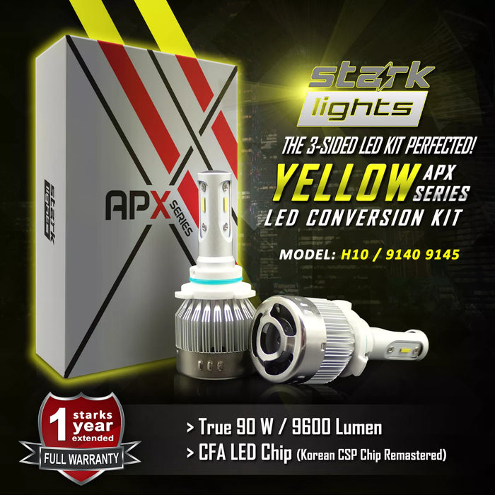 Stark Industries APX Series LED Headlights Conversion Kit - Yellow 3000K - Fog Light Bulbs - H10 / 9140 / 9145