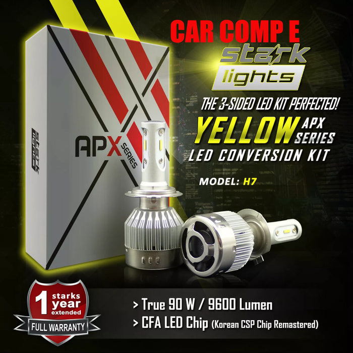 Stark Industries APX Series LED Headlights Conversion Kit - Yellow 3000K - Low Beam/High Beam/Fog Light Bulbs - H7