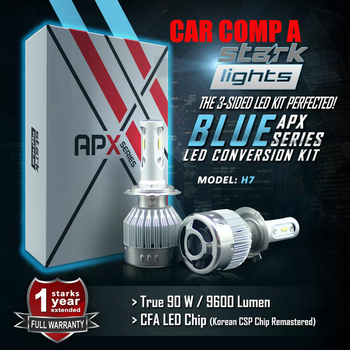 Stark Industries APX Series LED Headlights Conversion Kit - Blue 8000K - Low Beam/High Beam/Fog Light Bulbs - H7