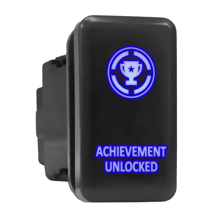 ACHIEVEMENT UNLOCKED - Tall Push Switch with Backlit Symbol Compatible with Toyota ON-OFF with Connector Wire Kit - Size 0.83 x 1.54 x 2.3 inches