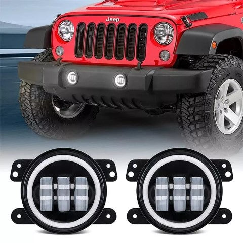Stark 30W CREE 4" Inch Fog Light w/Halo Angel Eyes Lights- Green Halo - Compatible and Fits for Jeep Wrangler JK 07-17