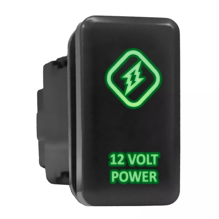 12 VOLT POWER - Tall Push Switch with Backlit Symbol Compatible with Toyota ON-OFF with Connector Wire Kit - Size 0.83 x 1.54 x 2.3 inches