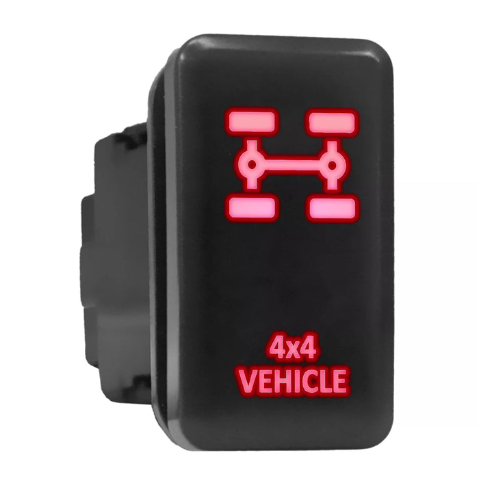 4X4 VEHICLE - Tall Push Switch with Backlit Symbol Compatible with Toyota ON-OFF with Connector Wire Kit - Size 0.83 x 1.54 x 2.3 inches